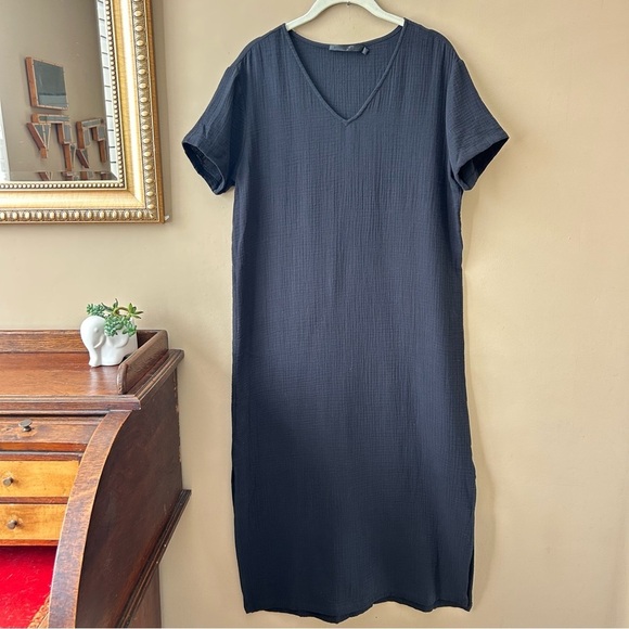 Jenni Kayne Cypress Caftan Dress Black Cotton Gauze Short Sleeve Midi Size XS - Picture 3 of 15